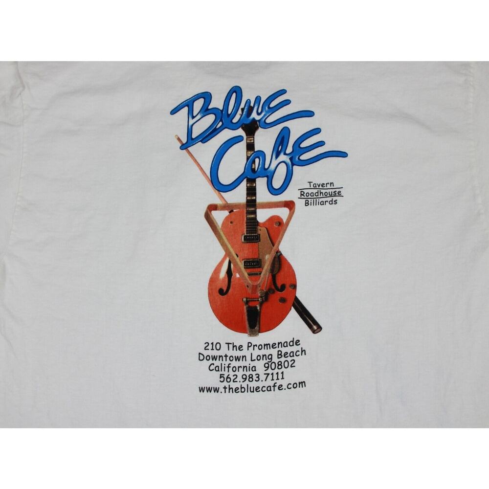 Hanes Blue Café Guitar Graphic T-Shirt Mens Large White Cotton Vintage - Picture 5 of 8